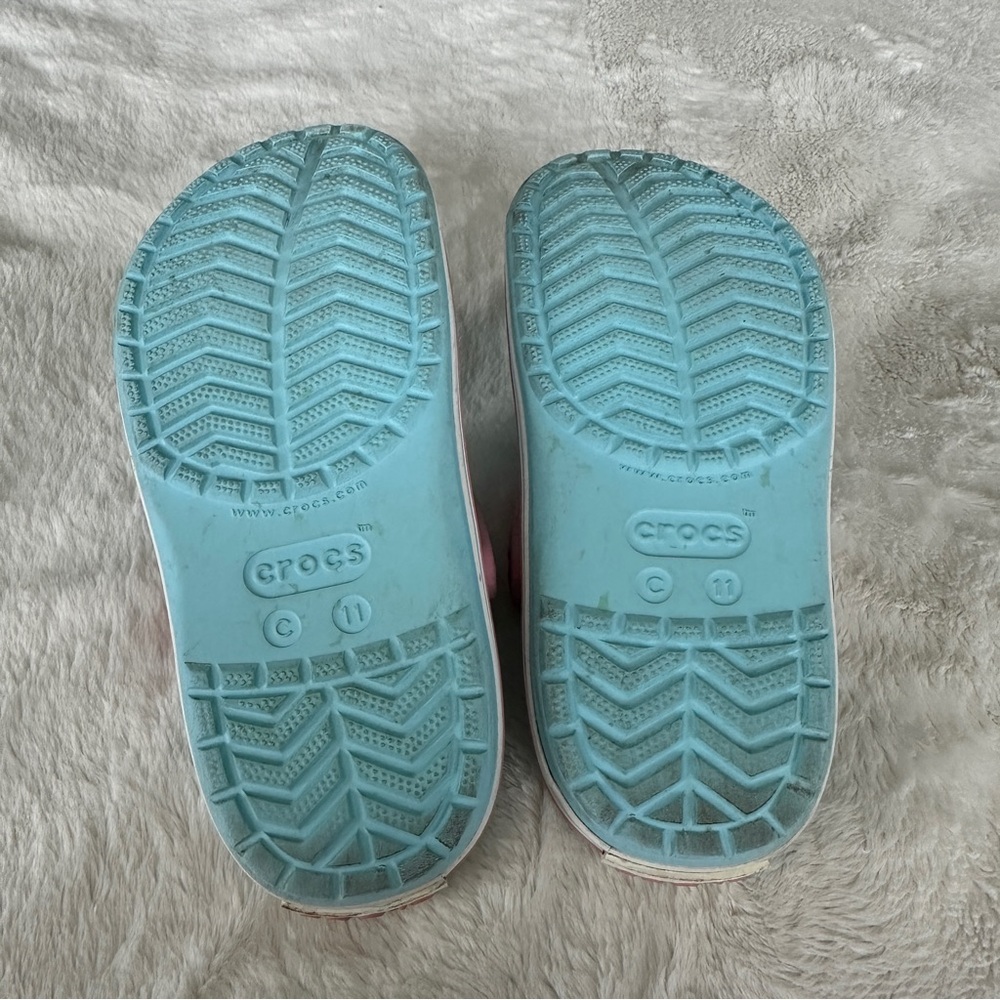 Crocs Kids Crocband Clog Ice Blue with Pink Stripe Slip-On Sandals Size C 11 - Picture 8 of 9
